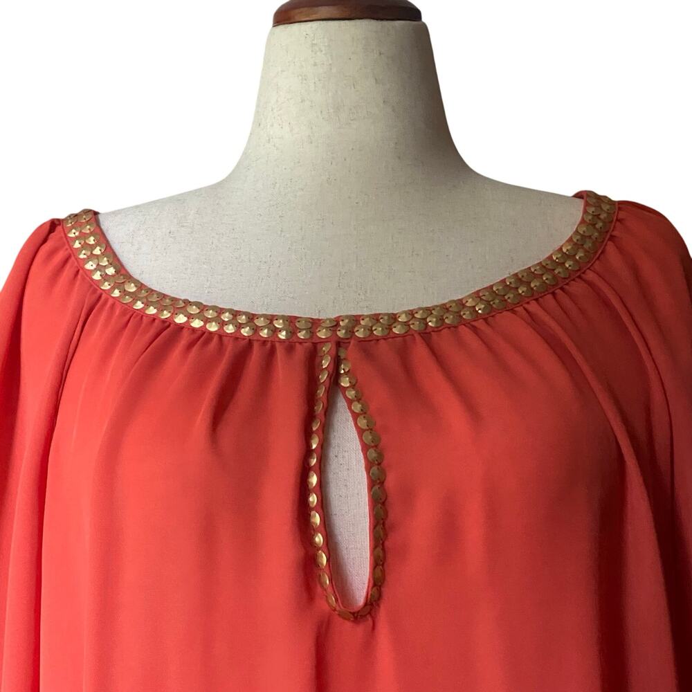 MICHAEL Michael Kors Women's Blouse, Orange Gold Studded, Long Sleeve, Size L - Picture 3 of 6